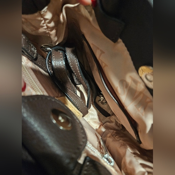 Brown and Tan Hand Tooled Embossed Leather Handbag That Also Has a Cross Body - Picture 4 of 4